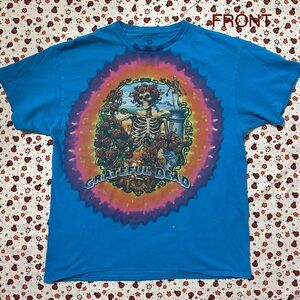 Grateful Dead Liquid Blue Tie Dye Skeleton Roses Graphic T-Shirt Size L